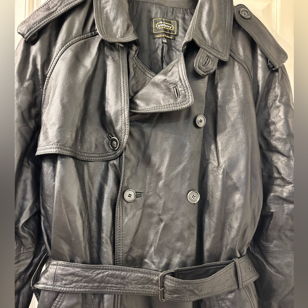Men's Black genuine Leather Trench Coat size 44 - Picture 4 of 7